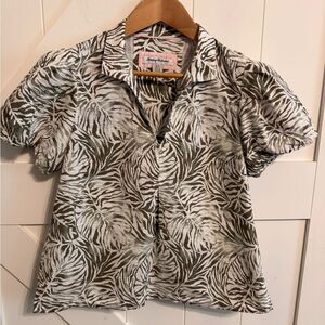 Tommy Bahama Monstera Mirage Puff Sleeve Stretch Cotton Top Women’s Small Leaf